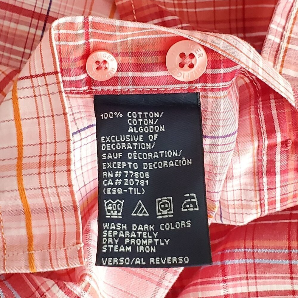 Tommy Hilfiger Mens Medium Red Plaid Button-Down Short Sleeve Shirt - Picture 5 of 12